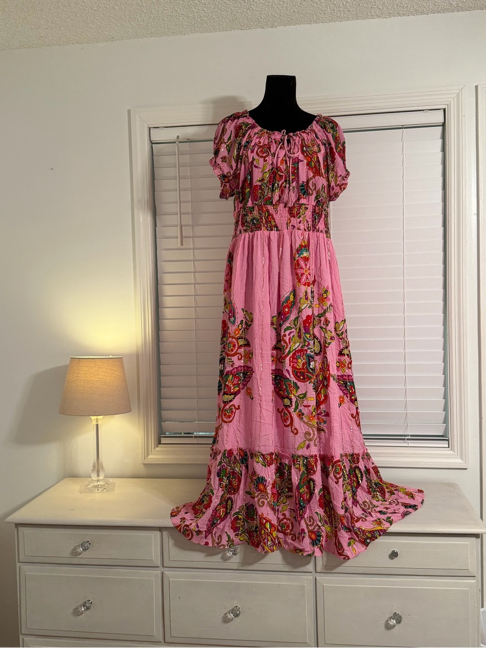 Anthropologie Me 2 Magic 3X Boho Smocked Maxi Dress Multicolor Tropical